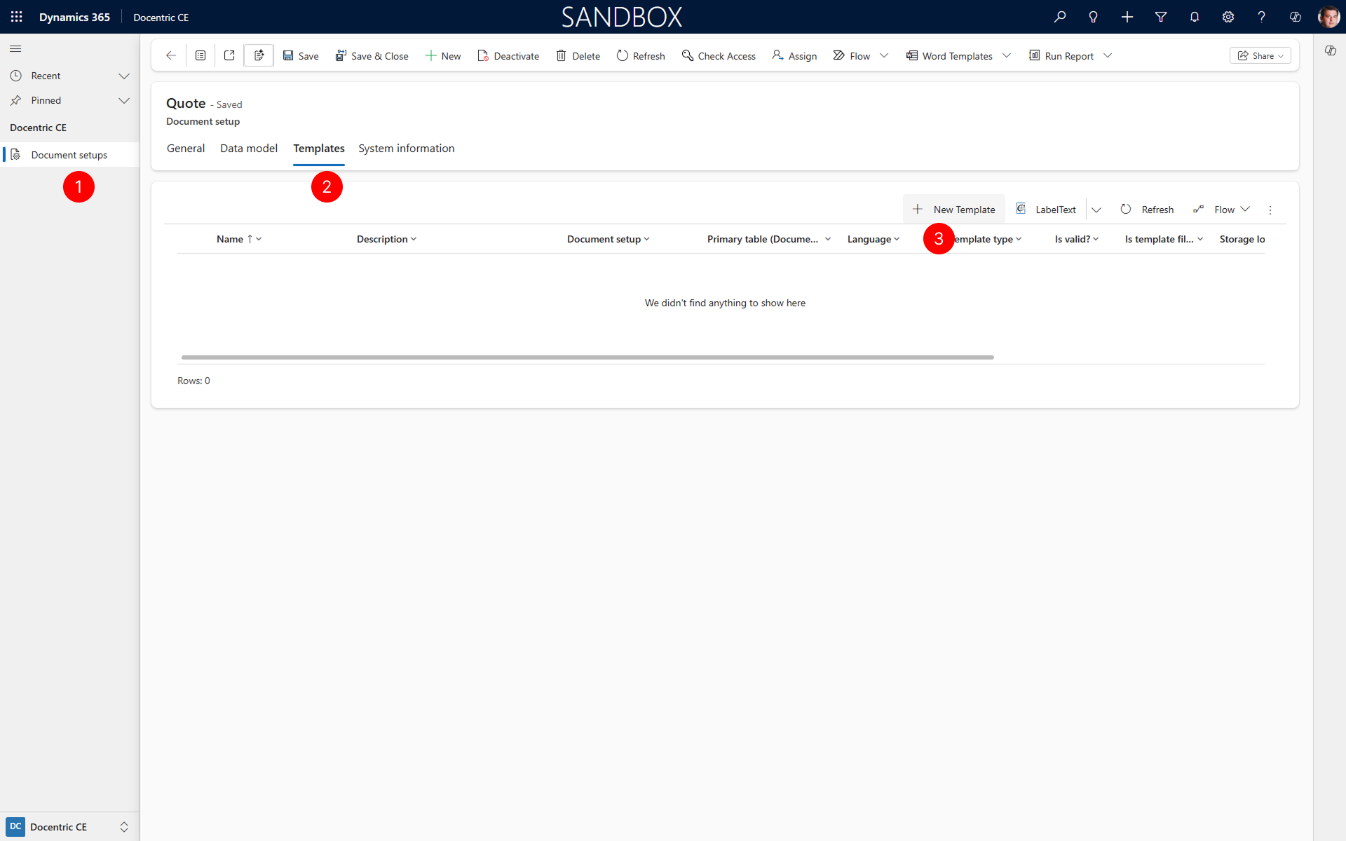 "Show Templates tab in Document setup form with New action selected"