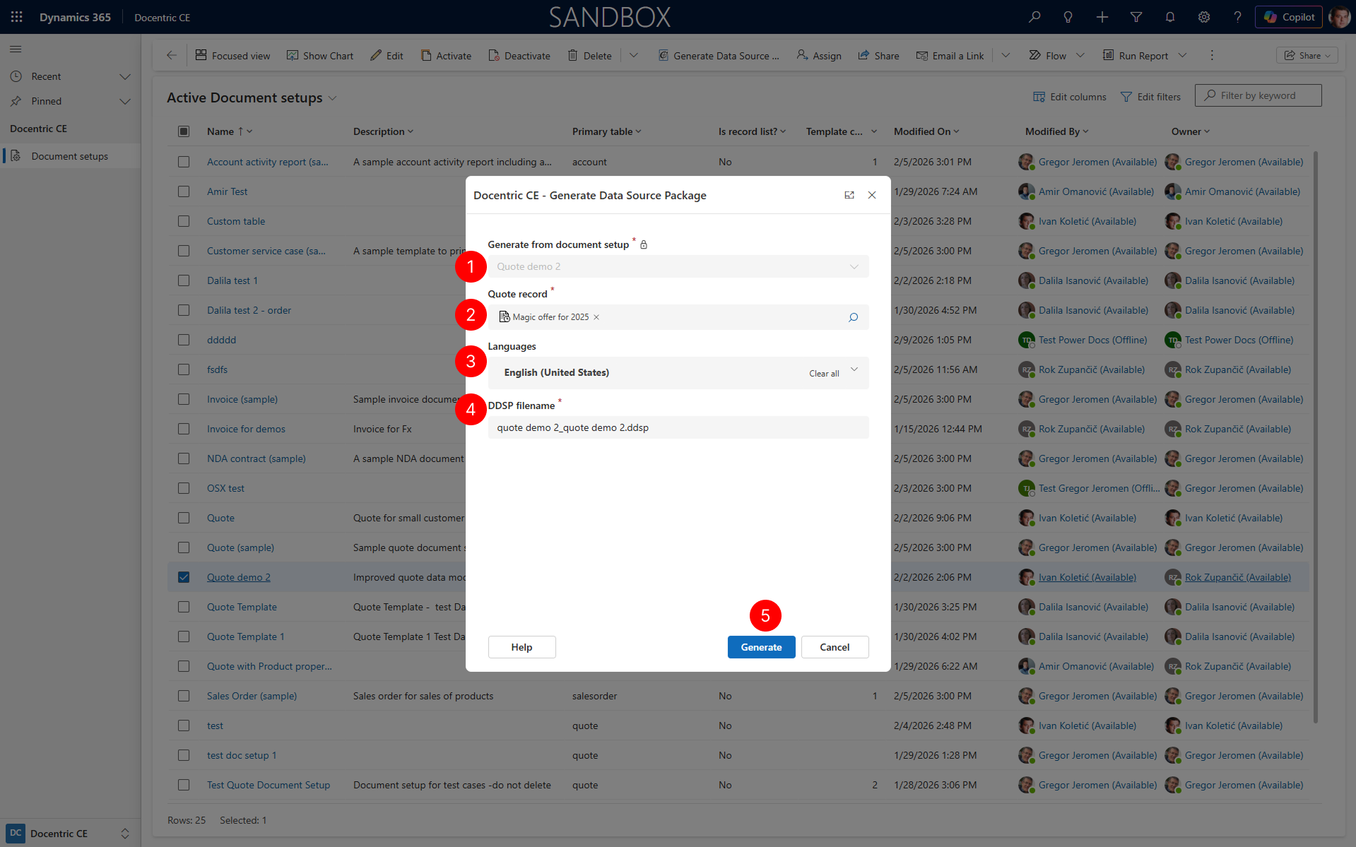 "Shows generate datasource dialog with generate action selected."