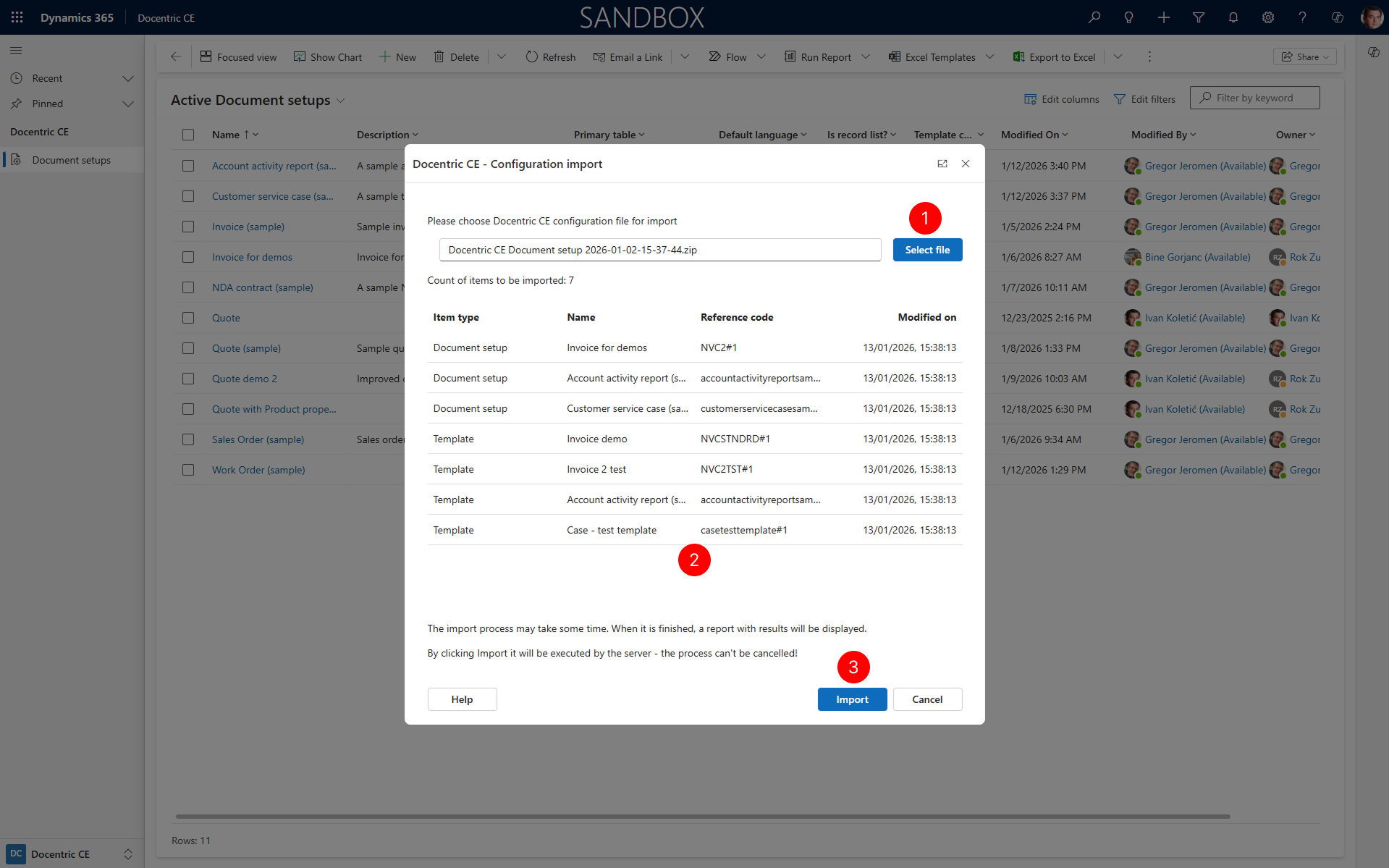 Shows the Configuration import dialog with available configurations.