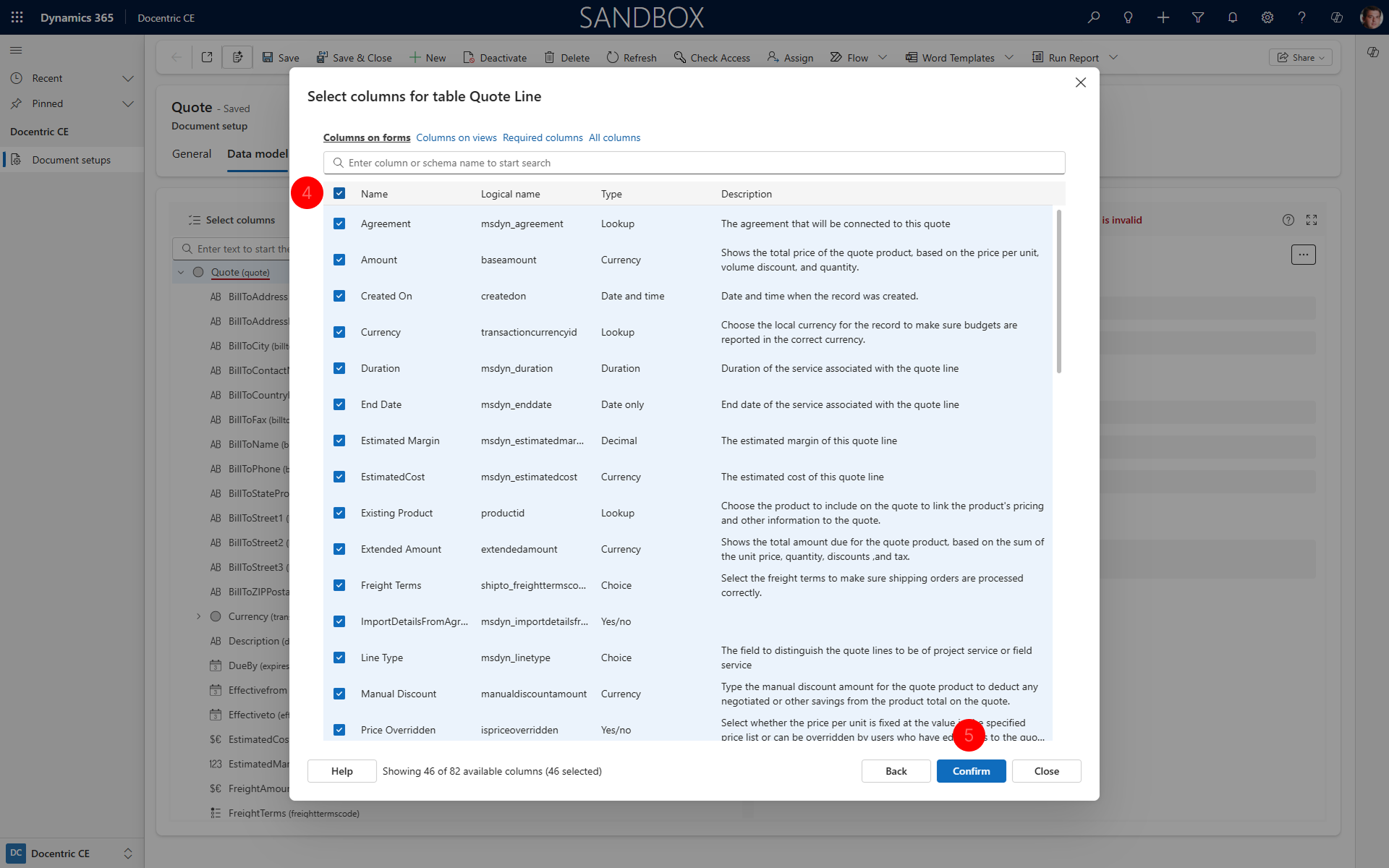 "Shows select columns for related table step in the wizard."