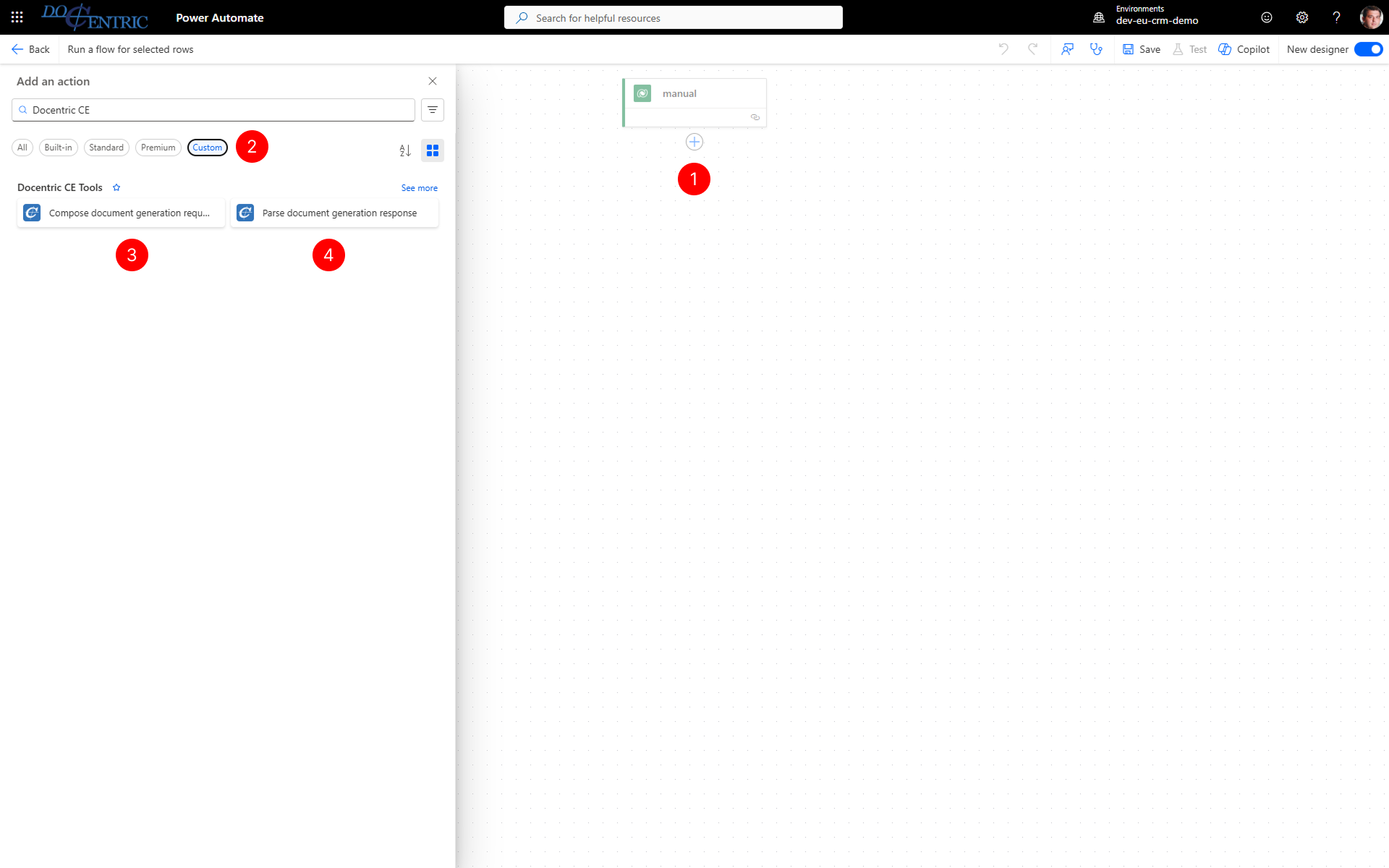 "Shows Docentric CE Tools connector in Custom connectors section"