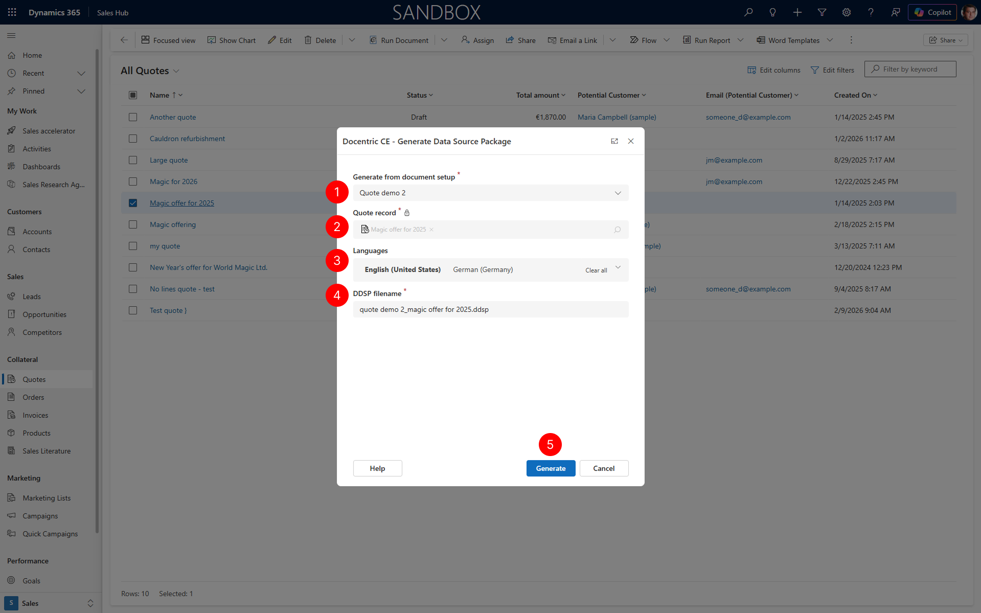 "Shows generate datasource dialog with generate action selected."