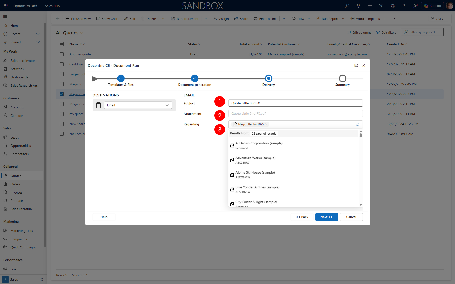 "Show Email selected in destination panel and setting for it on right side with Next action selected"