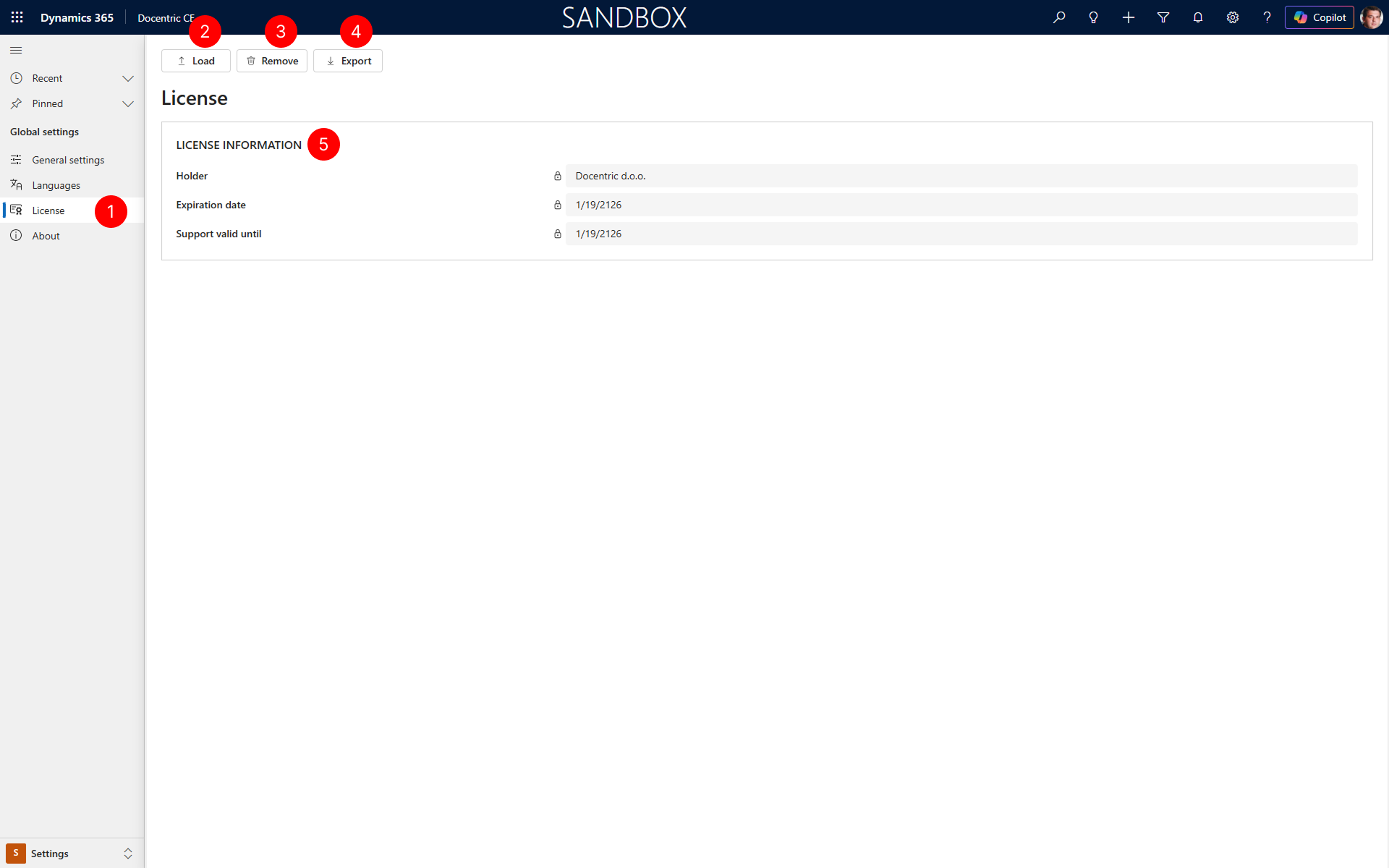 "Shows License page with license information details."