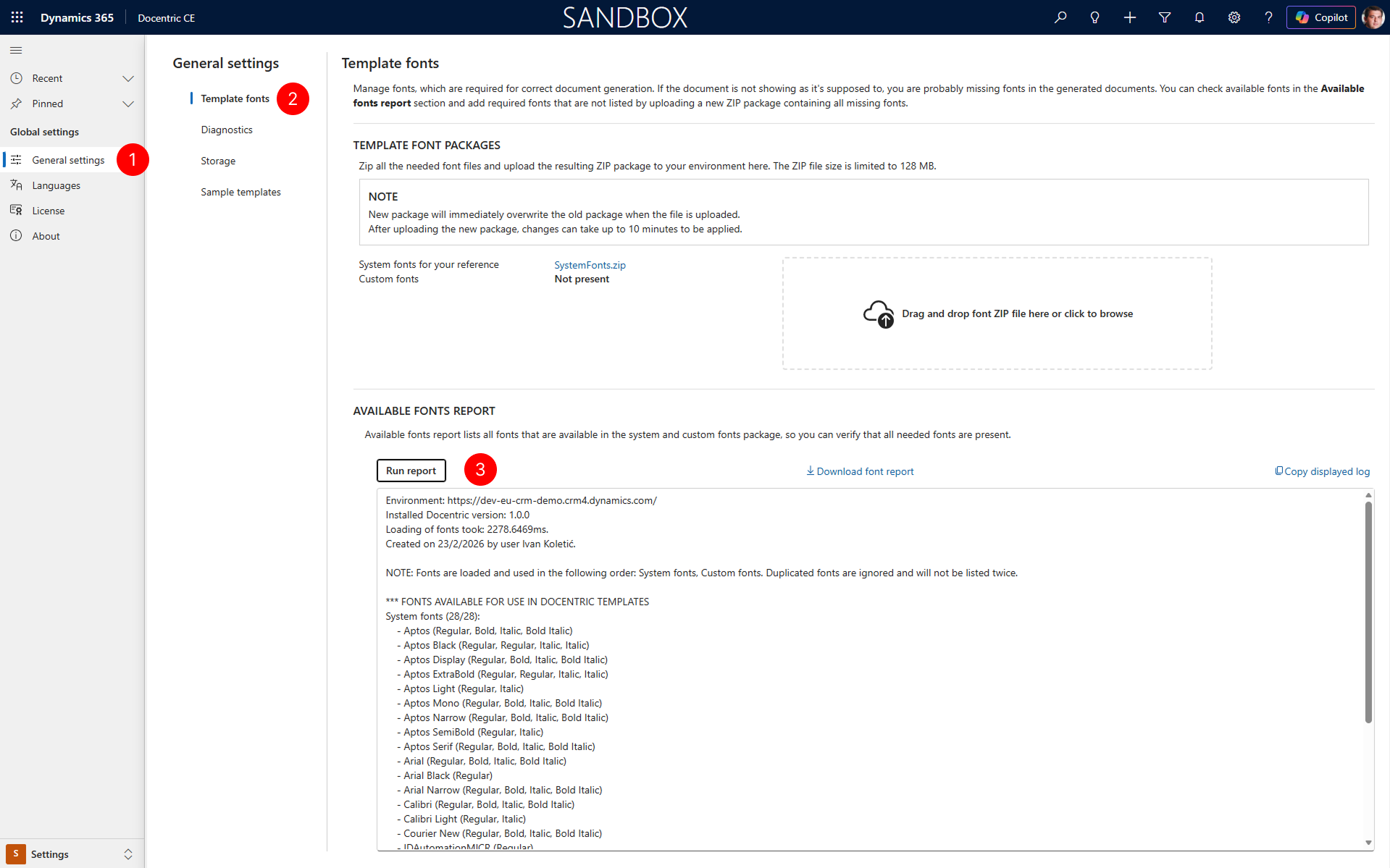 "Shows template fonts with list of available system fonts"